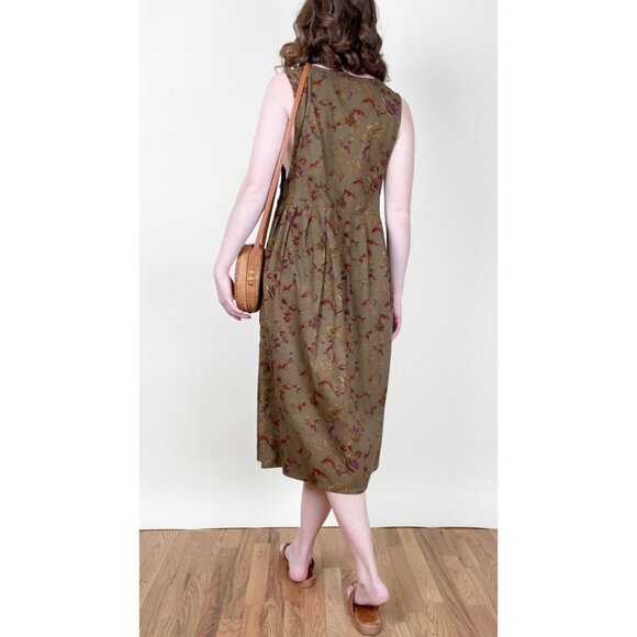 Vintage Floral Pinafore Midi Maxi Dress Pleated Relaxed Fit Whimsigoth Rustic - Picture 4 of 8